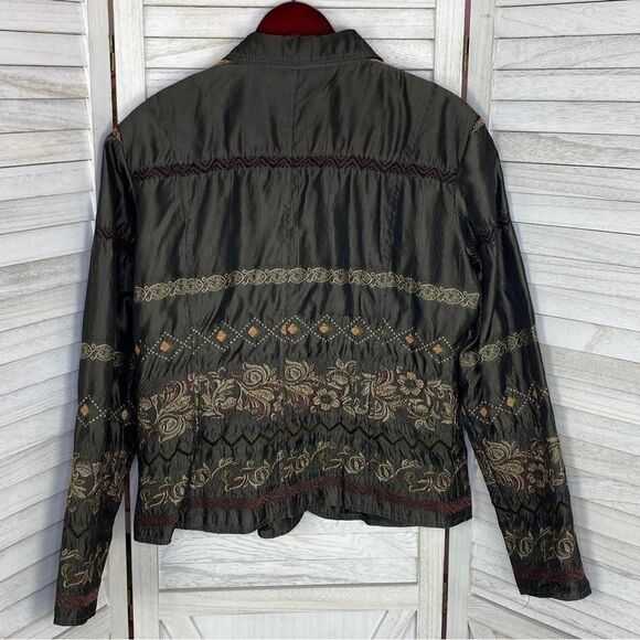 ELCC Vintage Embroidered Taffeta Blazer Jacket Gray Large Button Front - Picture 10 of 15